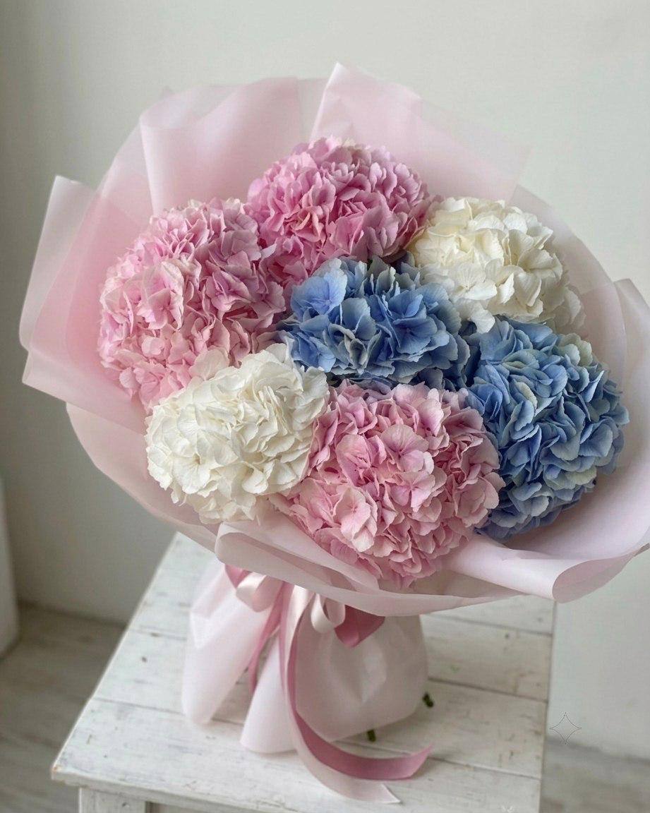 Моно-букет из 7 гортензий